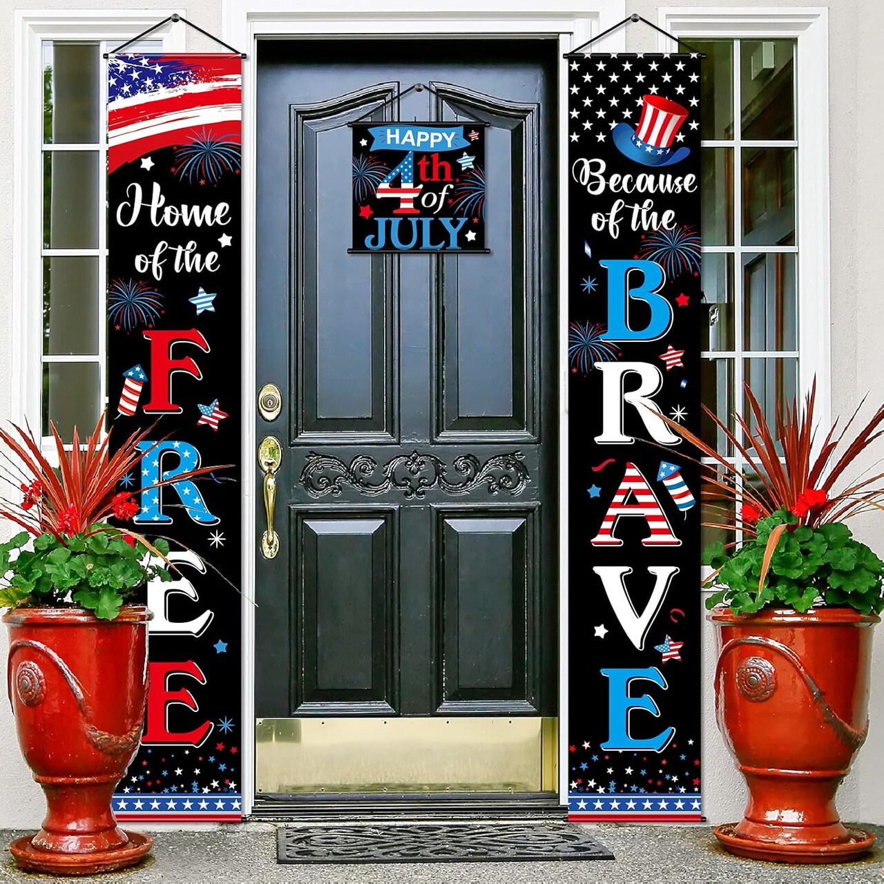 3PCS 4th of July Porch Banners – Patriotic Independence Day Outdoor Decorations, Memorial Day & Veterans Day Hanging American Flag Signs for Front Door, Patio & Yard